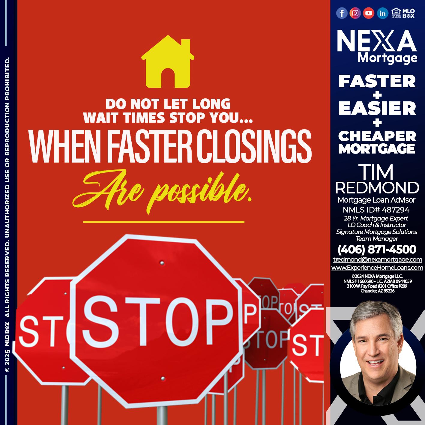 DO NOT LET - Tim Redmond -Mortgage Loan Advisor | NMLS 487294 <br /> 28yr/Mortgage Expert | LO Coach & Instructor <br /> Signature Mortgage Solutions | Team Manager” alt=”DO NOT LET – Tim Redmond -Mortgage Loan Advisor | NMLS 487294 <br /> 28yr/Mortgage Expert | LO Coach & Instructor <br /> Signature Mortgage Solutions | Team Manager” />Hi, my name is Tim Redmond. Iβm a Loan Officer with NEXA Mortgage LLC., offering personalized mortgage solutions, fast customized quotes, great rates and service with integrity.</p>
<div class=