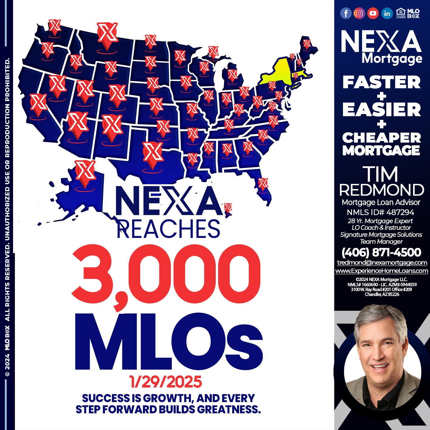 3,000 MLOs - Tim Redmond -Mortgage Loan Advisor | NMLS 487294 <br /> 28yr/Mortgage Expert | LO Coach & Instructor <br /> Signature Mortgage Solutions | Team Manager” alt=”3,000 MLOs – Tim Redmond -Mortgage Loan Advisor | NMLS 487294 <br /> 28yr/Mortgage Expert | LO Coach & Instructor <br /> Signature Mortgage Solutions | Team Manager” />Hi, my name is Tim Redmond. Iβm a Loan Officer with NEXA Mortgage LLC., offering personalized mortgage solutions, fast customized quotes, great rates and service with integrity.</p>
<div class=