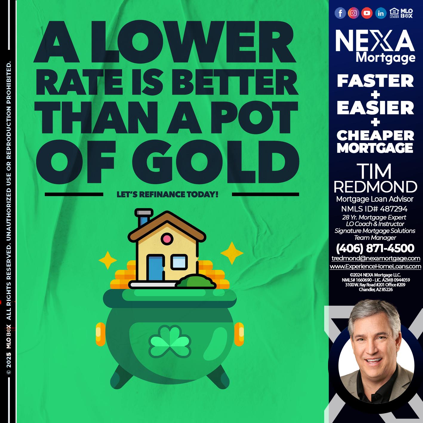 A LOWER RATE - Tim Redmond -Mortgage Loan Advisor | NMLS 487294 <br /> 30yr/Mortgage Expert | LO Coach <br /> Team Manager | Signature Mortgage Solutions” alt=”A LOWER RATE – Tim Redmond -Mortgage Loan Advisor | NMLS 487294 <br /> 30yr/Mortgage Expert | LO Coach <br /> Team Manager | Signature Mortgage Solutions” />Hi, my name is Tim Redmond. Iβm a Loan Officer with NEXA Mortgage LLC., offering personalized mortgage solutions, fast customized quotes, great rates and service with integrity.</p>
<div class=