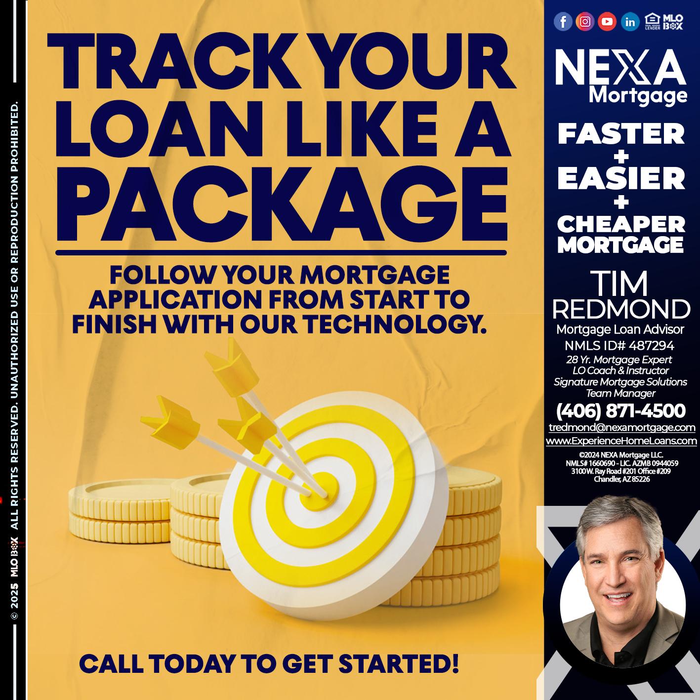 TRACK YOU LOAN - Tim Redmond -Mortgage Loan Advisor | NMLS 487294 <br /> 30yr/Mortgage Expert | LO Coach <br /> Team Manager | Signature Mortgage Solutions” alt=”TRACK YOU LOAN – Tim Redmond -Mortgage Loan Advisor | NMLS 487294 <br /> 30yr/Mortgage Expert | LO Coach <br /> Team Manager | Signature Mortgage Solutions” />Hi, my name is Tim Redmond. Iβm a Loan Officer with NEXA Mortgage LLC., offering personalized mortgage solutions, fast customized quotes, great rates and service with integrity.</p>
<div class=