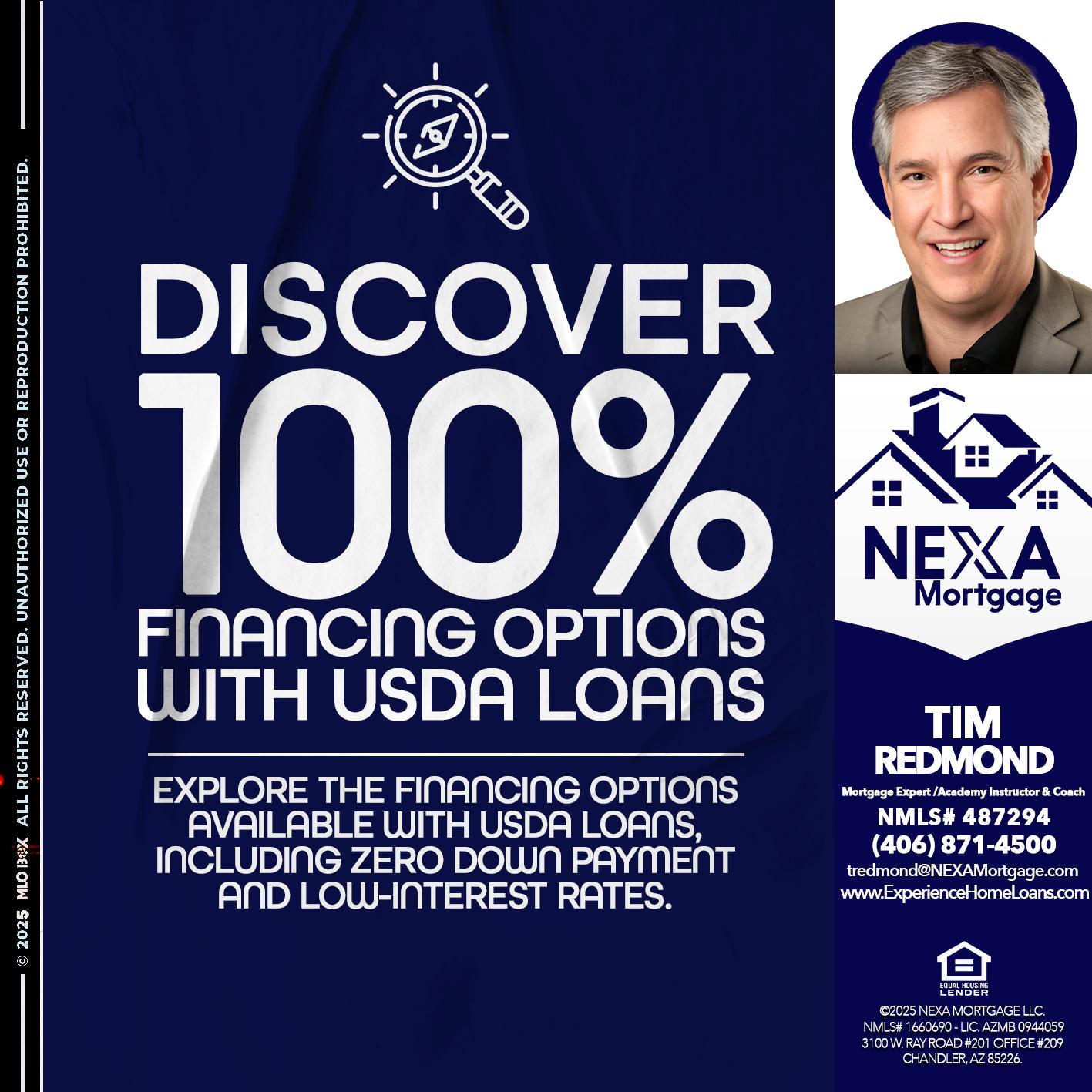 DISCOVER 100% - Tim Redmond -Mortgage Loan Advisor | NMLS 487294 <br /> 30yr/Mortgage Expert | LO Coach <br /> Team Manager | Signature Mortgage Solutions” alt=”DISCOVER 100% – Tim Redmond -Mortgage Loan Advisor | NMLS 487294 <br /> 30yr/Mortgage Expert | LO Coach <br /> Team Manager | Signature Mortgage Solutions” />Hi, my name is Tim Redmond. Iβm a Loan Officer with NEXA Mortgage LLC., offering personalized mortgage solutions, fast customized quotes, great rates and service with integrity.</p>
<div class=