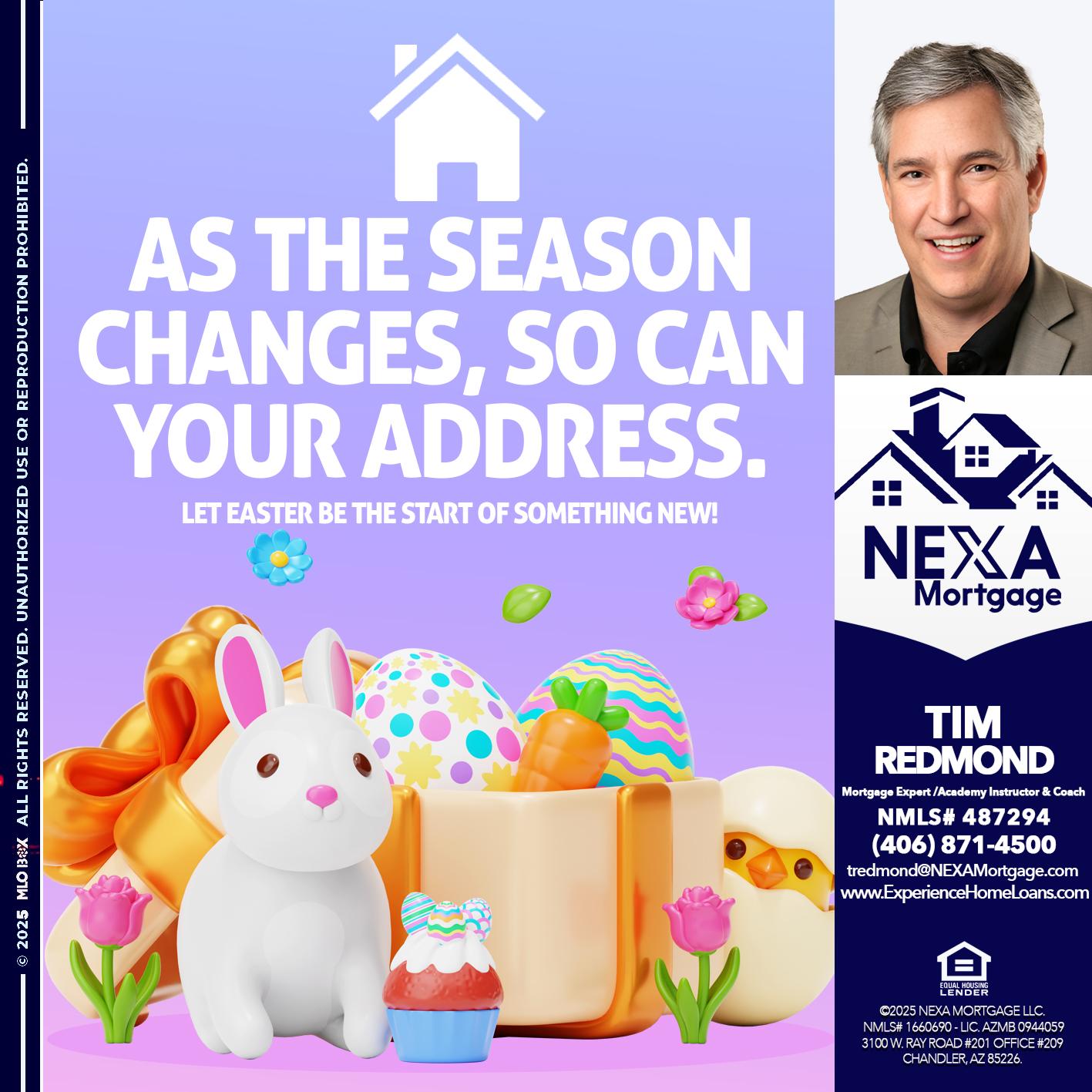 EASTER DAY - Tim Redmond -Mortgage Loan Advisor | NMLS 487294 <br /> 30yr/Mortgage Expert | LO Coach <br /> Team Manager | Signature Mortgage Solutions” alt=”EASTER DAY – Tim Redmond -Mortgage Loan Advisor | NMLS 487294 <br /> 30yr/Mortgage Expert | LO Coach <br /> Team Manager | Signature Mortgage Solutions” />Hi, my name is Tim Redmond. Iβm a Loan Officer with NEXA Mortgage LLC., offering personalized mortgage solutions, fast customized quotes, great rates and service with integrity.</p>
<div class=