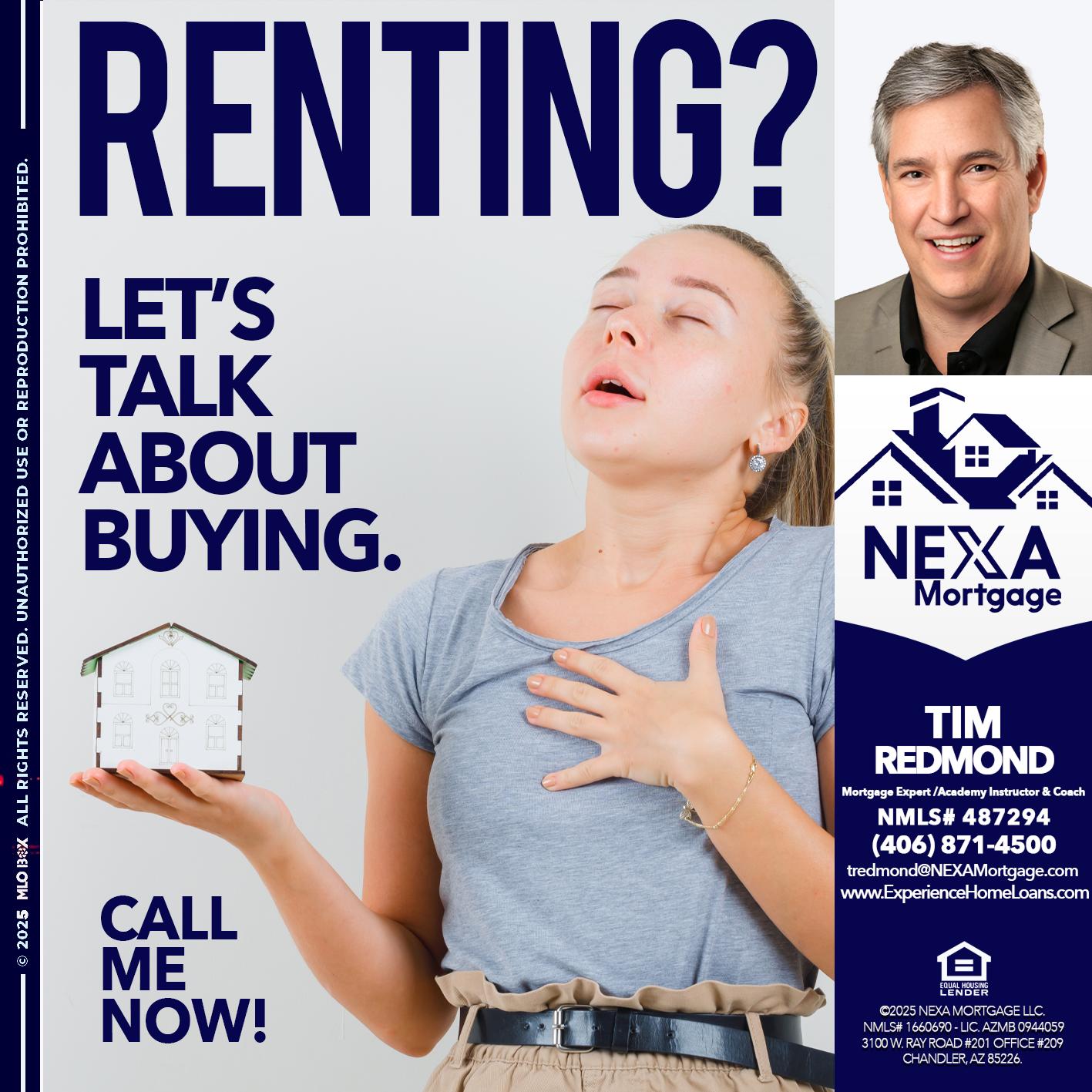 RENTING? - Tim Redmond -Mortgage Loan Advisor | NMLS 487294 <br /> 30yr/Mortgage Expert | LO Coach <br /> Team Manager | Signature Mortgage Solutions” alt=”RENTING? – Tim Redmond -Mortgage Loan Advisor | NMLS 487294 <br /> 30yr/Mortgage Expert | LO Coach <br /> Team Manager | Signature Mortgage Solutions” />Hi, my name is Tim Redmond. Iβm a Loan Officer with NEXA Mortgage LLC., offering personalized mortgage solutions, fast customized quotes, great rates and service with integrity.</p>
<div class=