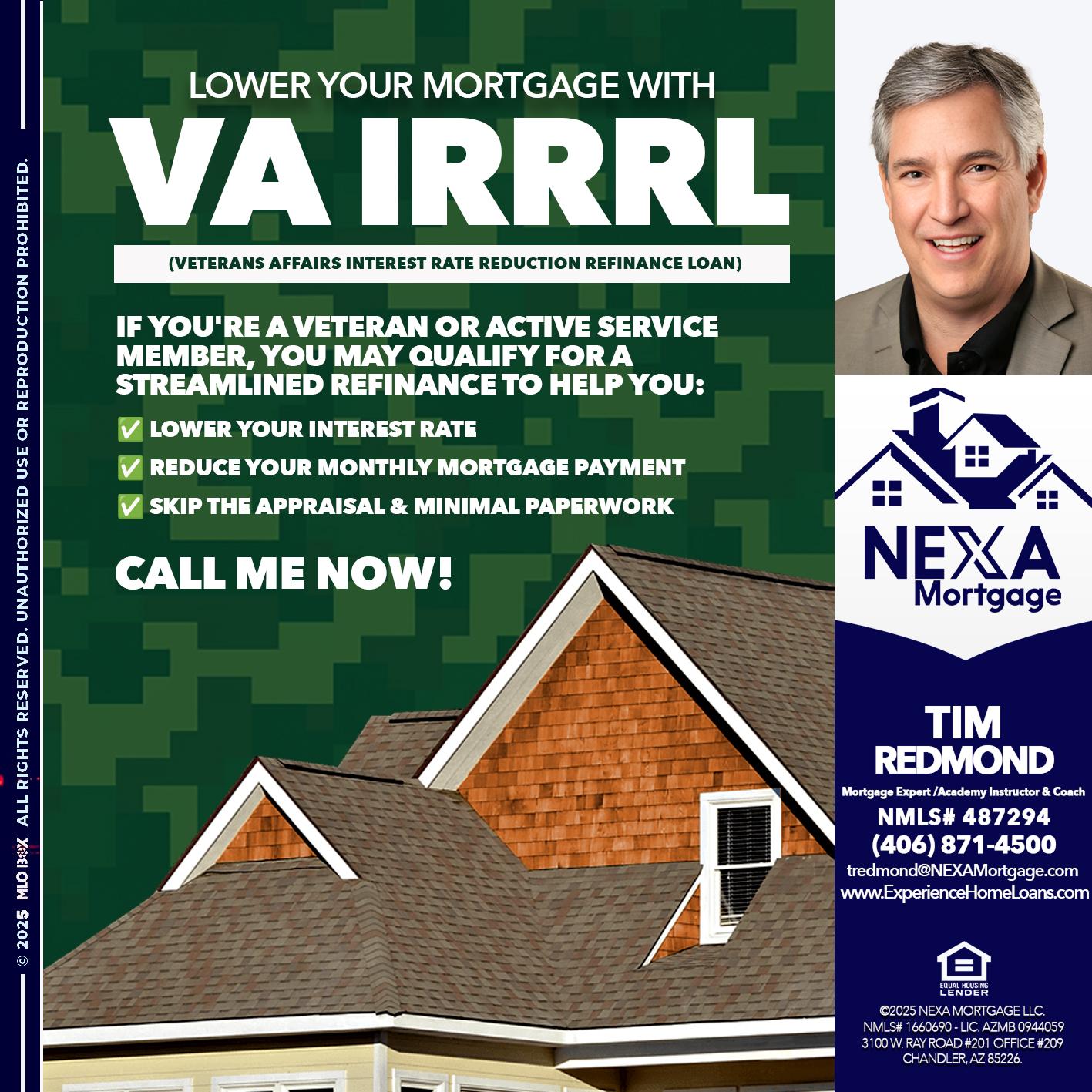 VA IRRRL - Tim Redmond -Mortgage Loan Advisor | NMLS 487294 <br /> 30yr/Mortgage Expert | LO Coach <br /> Team Manager | Signature Mortgage Solutions” alt=”VA IRRRL – Tim Redmond -Mortgage Loan Advisor | NMLS 487294 <br /> 30yr/Mortgage Expert | LO Coach <br /> Team Manager | Signature Mortgage Solutions” />Hi, my name is Tim Redmond. Iβm a Loan Officer with NEXA Mortgage LLC., offering personalized mortgage solutions, fast customized quotes, great rates and service with integrity.</p>
<div class=