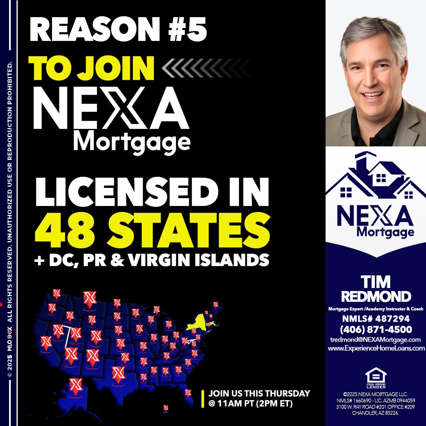 REASON 5 - Tim Redmond -Mortgage Loan Advisor | NMLS 487294 <br /> 30yr/Mortgage Expert | LO Coach <br /> Team Manager | Signature Mortgage Solutions” alt=”REASON 5 – Tim Redmond -Mortgage Loan Advisor | NMLS 487294 <br /> 30yr/Mortgage Expert | LO Coach <br /> Team Manager | Signature Mortgage Solutions” />Hi, my name is Tim Redmond. Iβm a Loan Officer with NEXA Mortgage LLC., offering personalized mortgage solutions, fast customized quotes, great rates and service with integrity.</p>
<div class=