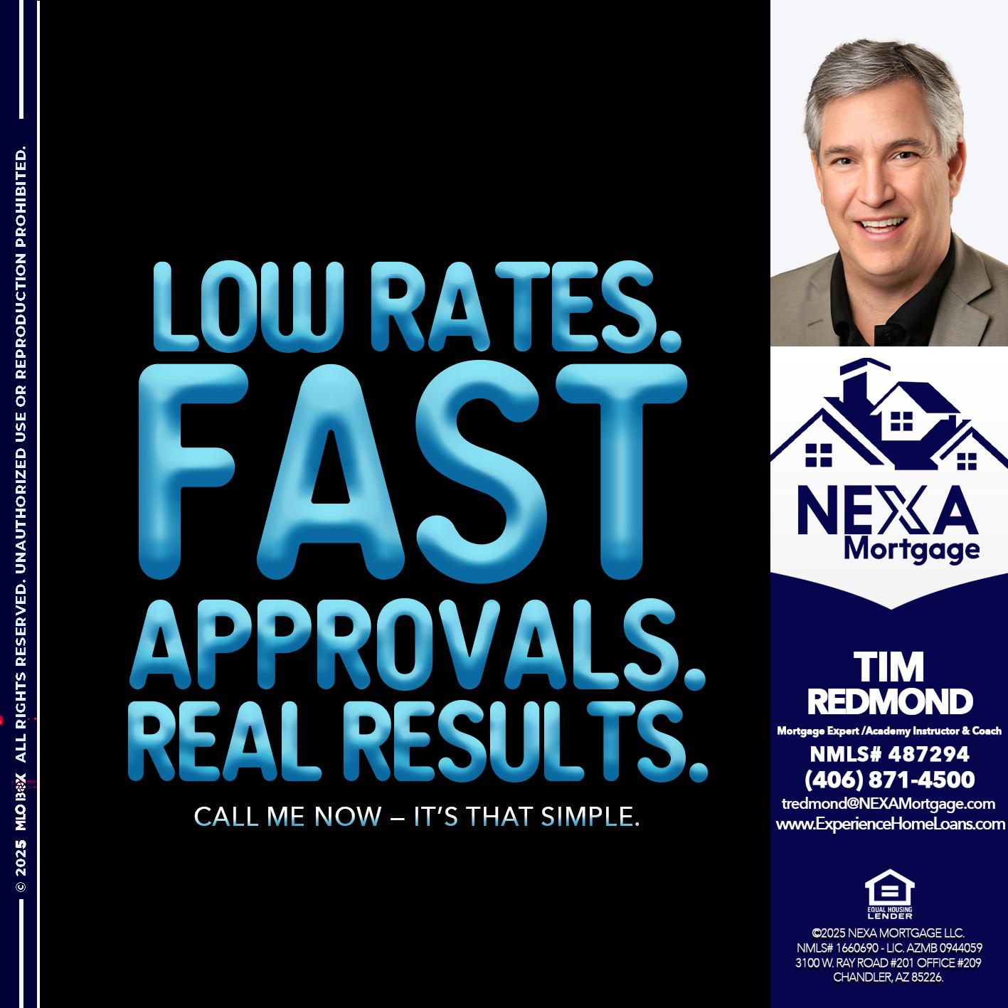 LOW RATES - Tim Redmond -Mortgage Loan Advisor | NMLS 487294 <br /> 30yr/Mortgage Expert | LO Coach <br /> Team Manager | Signature Mortgage Solutions” alt=”LOW RATES – Tim Redmond -Mortgage Loan Advisor | NMLS 487294 <br /> 30yr/Mortgage Expert | LO Coach <br /> Team Manager | Signature Mortgage Solutions” />Hi, my name is Tim Redmond. Iβm a Loan Officer with NEXA Mortgage LLC., offering personalized mortgage solutions, fast customized quotes, great rates and service with integrity.</p>
<div class=