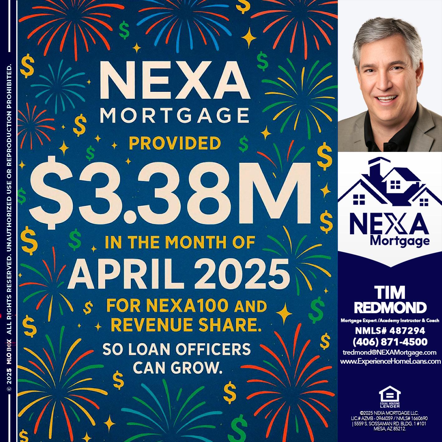 $3.38M - Tim Redmond -Mortgage Loan Advisor | NMLS 487294 <br /> 30yr/Mortgage Expert | LO Coach <br /> Team Manager | Signature Mortgage Solutions” alt=”$3.38M – Tim Redmond -Mortgage Loan Advisor | NMLS 487294 <br /> 30yr/Mortgage Expert | LO Coach <br /> Team Manager | Signature Mortgage Solutions” />Hi, my name is Tim Redmond. Iβm a Loan Officer with NEXA Mortgage LLC., offering personalized mortgage solutions, fast customized quotes, great rates and service with integrity.</p>
<div class=