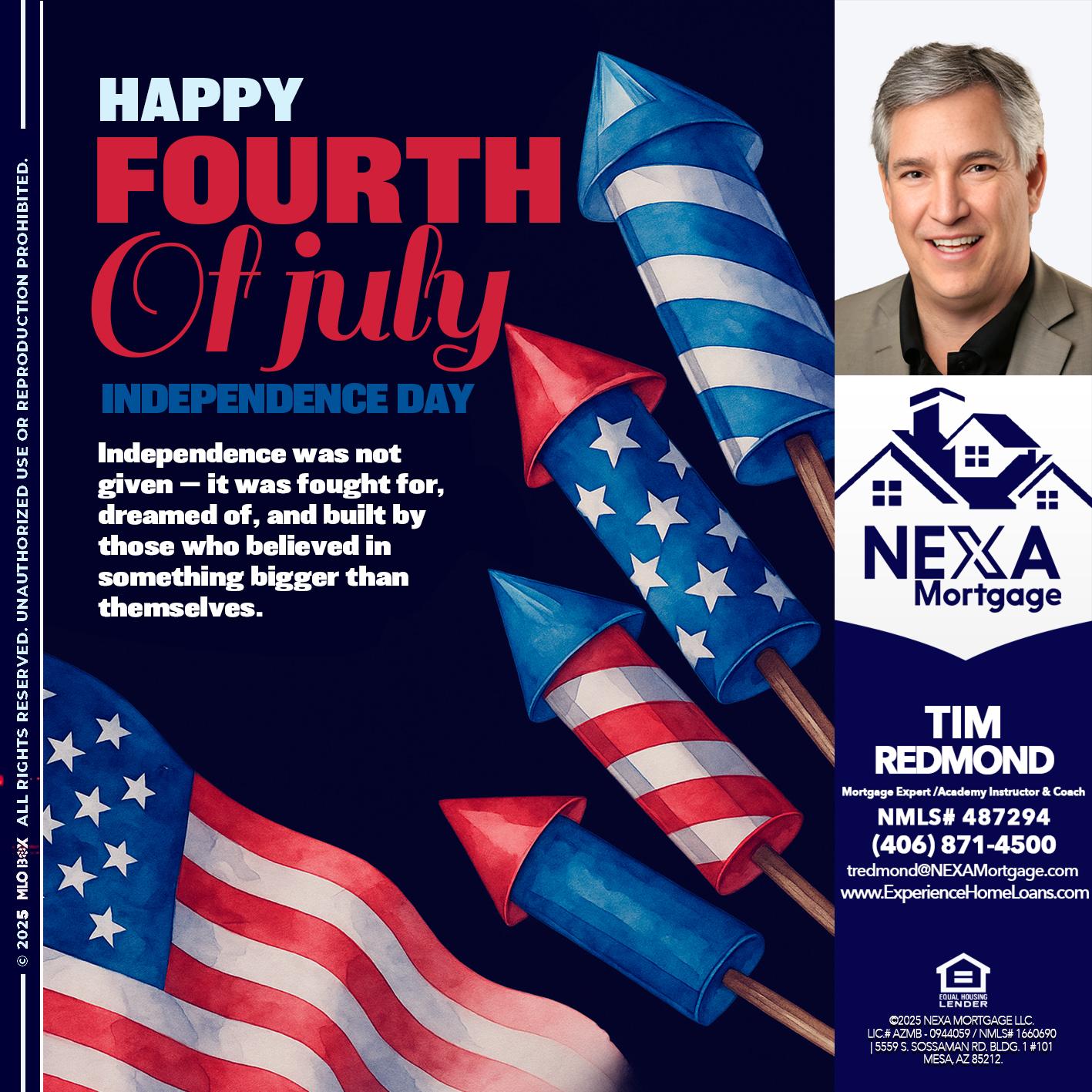 happy fourth - Tim Redmond -Mortgage Loan Advisor | NMLS 487294 <br /> 30yr/Mortgage Expert | LO Coach <br /> Team Manager | Signature Mortgage Solutions” alt=”happy fourth – Tim Redmond -Mortgage Loan Advisor | NMLS 487294 <br /> 30yr/Mortgage Expert | LO Coach <br /> Team Manager | Signature Mortgage Solutions” />Hi, my name is Tim Redmond. Iβm a Loan Officer with NEXA Mortgage LLC., offering personalized mortgage solutions, fast customized quotes, great rates and service with integrity.</p>
<div class=