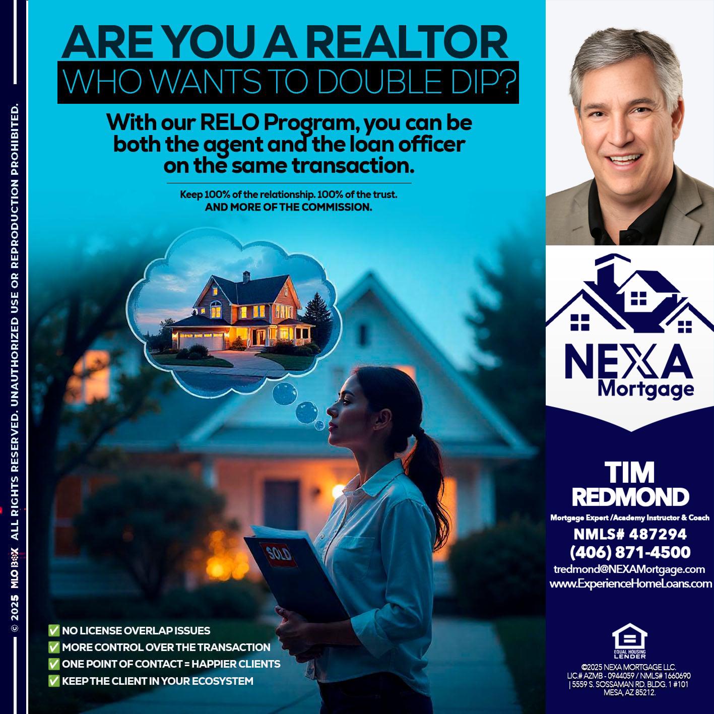 Are you a Realtor? - Tim Redmond -Mortgage Loan Advisor | NMLS 487294 <br /> 30yr/Mortgage Expert | LO Coach <br /> Team Manager | Signature Mortgage Solutions” alt=”Are you a Realtor? – Tim Redmond -Mortgage Loan Advisor | NMLS 487294 <br /> 30yr/Mortgage Expert | LO Coach <br /> Team Manager | Signature Mortgage Solutions” />Hi, my name is Tim Redmond. Iβm a Loan Officer with NEXA Mortgage LLC., offering personalized mortgage solutions, fast customized quotes, great rates and service with integrity.</p>
<div class=