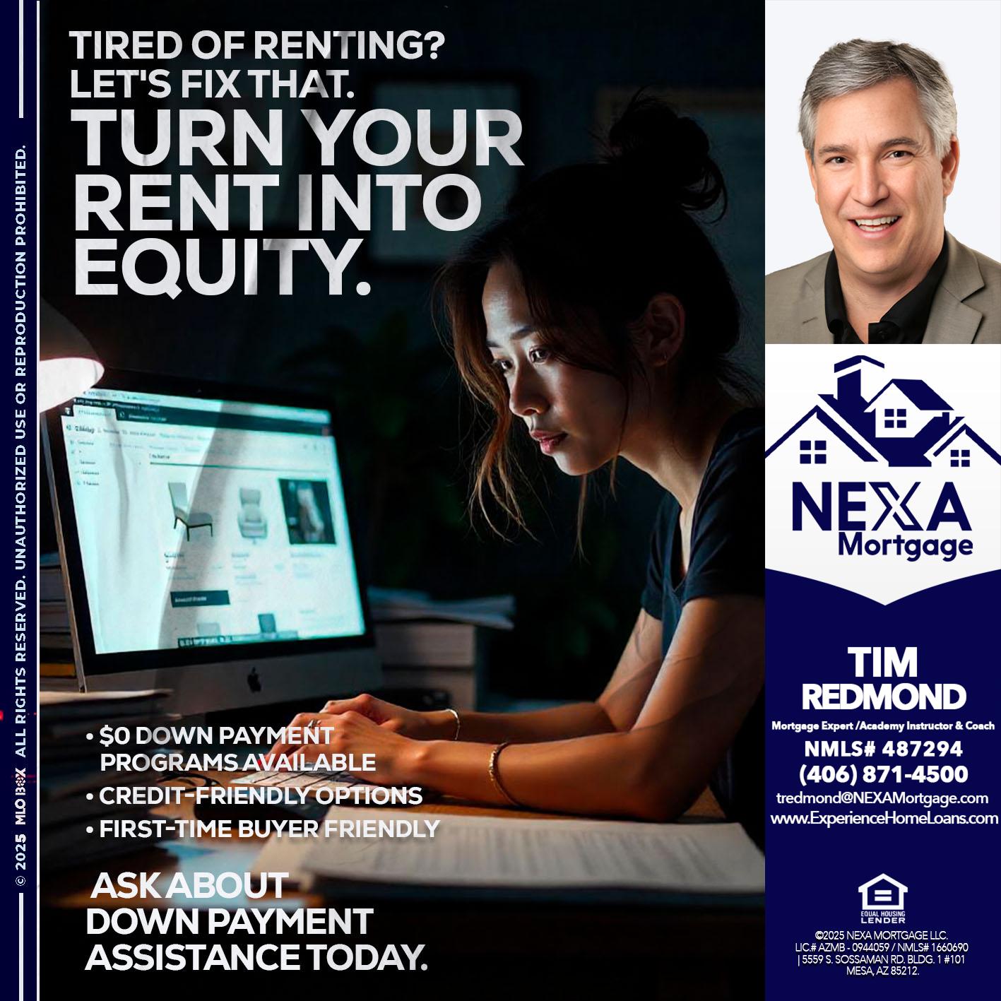 tired of renting? - Tim Redmond -Mortgage Loan Advisor | NMLS 487294 <br /> 30yr/Mortgage Expert | LO Coach <br /> Team Manager | Signature Mortgage Solutions” alt=”tired of renting? – Tim Redmond -Mortgage Loan Advisor | NMLS 487294 <br /> 30yr/Mortgage Expert | LO Coach <br /> Team Manager | Signature Mortgage Solutions” />Hi, my name is Tim Redmond. Iβm a Loan Officer with NEXA Mortgage LLC., offering personalized mortgage solutions, fast customized quotes, great rates and service with integrity.</p>
<div class=